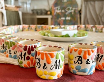 Personalized Talavera Shot Glasses, Handmade Mexican Wedding Favors, Custom Ceramic Tequila Shot Glasses, Bulk Party Favors (2 Oz.)