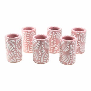 MAREY Mexican Pottery Shot Glasses | Talavera Poblana | Talavera Pottery | 100% Handmade | Tequila Cups (Pink, 2 Oz.)