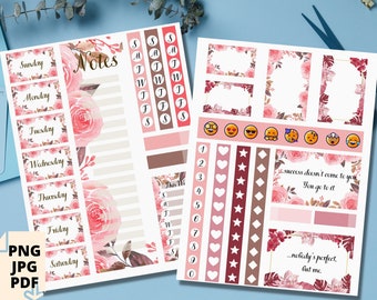 Printable Floral Planner Stickers, Passion mockup bundle kit A4 DPI = 300 INSTANT DOWNLOAD