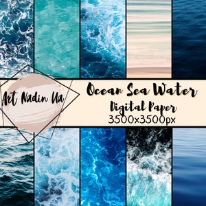 Ocean Sea Digital Scrapbook Paper Bundle, Pool Water Background Digital ...