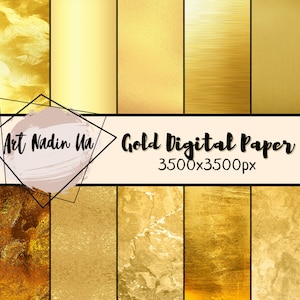 Gold Digital Paper, Scrapbook Paper, Gold Foil Digital Paper, Gold Backgrounds, Metallic Gold Digital Paper