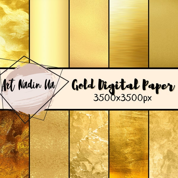 Gold Digital Paper, Scrapbook Paper, Gold Foil Digital Paper, Gold Backgrounds, Metallic Gold Digital Paper