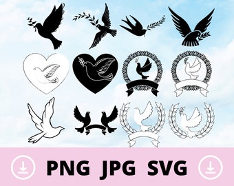 平和の鳩 SVG PNG Jpg 鳩 SVG 飛ぶ鳥 SVG Cricut 用ファイル