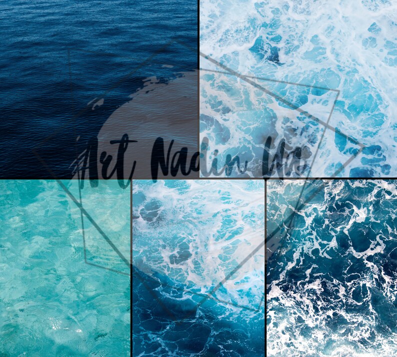 Ocean Sea Digital Scrapbook Paper Bundle, Pool Water Background Digital ...