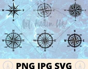 コンパス ローズ、航海用コンパス、コンパス スター - svg、png Cricut、CNC、その他のカットまたは印刷プロジェクト用のデジタル ファイル