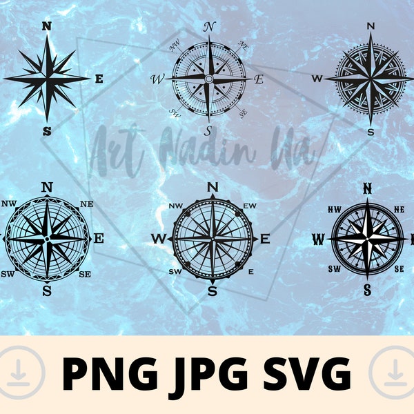 Compass Rose, Nautical Compass, Compass Star - svg, png DIGITAL FILES for Cricut, CNC and other cut or print projects