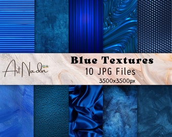 Blue background digital scrapbook paper pack, dark blue navy silk, leather effect jpg, metallic textures, brushed metal