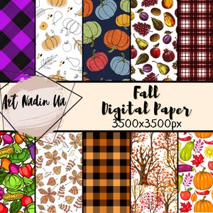 Herbst Digital Paper Pack, Herbst Digital Hintergrund, Herbst Bauernhaus Scrapbook Papier, Ernte, Kürbisse, Gingham, Bauernhaus, kommerzielle Nutzung