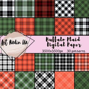 Buffalo Plaid Digital Paper Set, Lumberjack, Checks, Log Cabin,Red, Green, White,Black, Scrapbooking, Backgrounds, Personal & Commercial Use