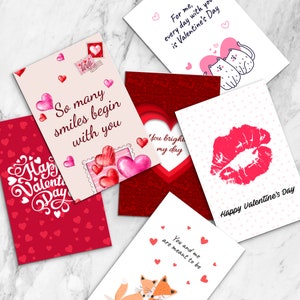 Lot de 6 cartes numériques pour la Saint-Valentin, cartes postales Love imprimables simples et douces A6 (4,1 x 5,8 pouces), téléchargement immédiat