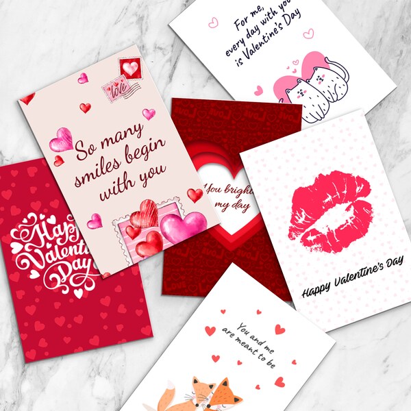 Digital Valentine's Day cards set, sweet and simple printable Love poscards bundle, instant download