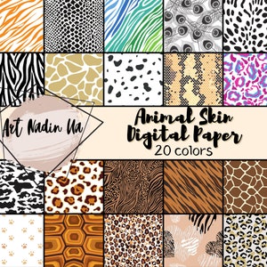 Animal Skin Digital Paper Pack, Prints Zebra, Giraffe, Tiger, Leopard, Cheetah background, INSTANT DOWNLOAD for Scrapbooking bundle