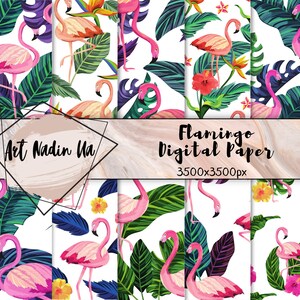 Flamingo Papel digital sin costuras, Clipart tropical, Papel de álbum de recortes Papel digital Flamingo Papel digital tropical Fondo Uso comercial