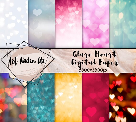 Heart Backdrop Digital Heart Glare Love Heart Print Instant | Etsy