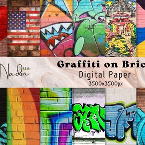 Prints Graffiti on Brick High Quality Packing 12 Digital Textures ,Scrapbooking Paper Presents, Download Printable