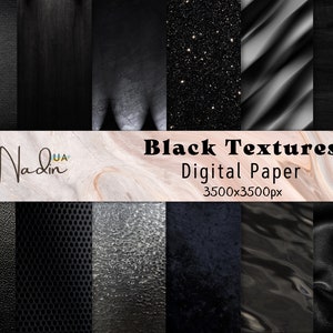 Zwarte texturen digitaal papier, afdrukbaar plakboekpapier, scrapbooking achtergrond, glitter, grunge, oud papier, digitale metalen texturen
