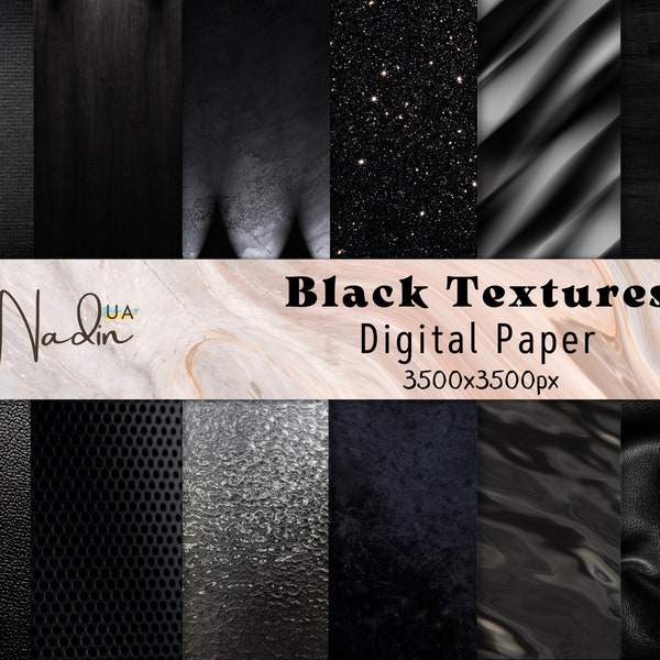 Black Textures Digital Paper, Printable Scrapbook Paper, Scrapbooking Background, Glitter, Grunge, Old Paper, Digital Metallic Textures