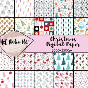 Christmas Digital Paper Commercial Use, Christmas Printable Paper, Holiday Papers, Christmas Background, Scrapbook Paper, Christmas Paper