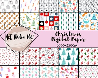 Christmas Digital Paper Commercial Use, Christmas Printable Paper, Holiday Papers, Christmas Background, Scrapbook Paper, Christmas Paper