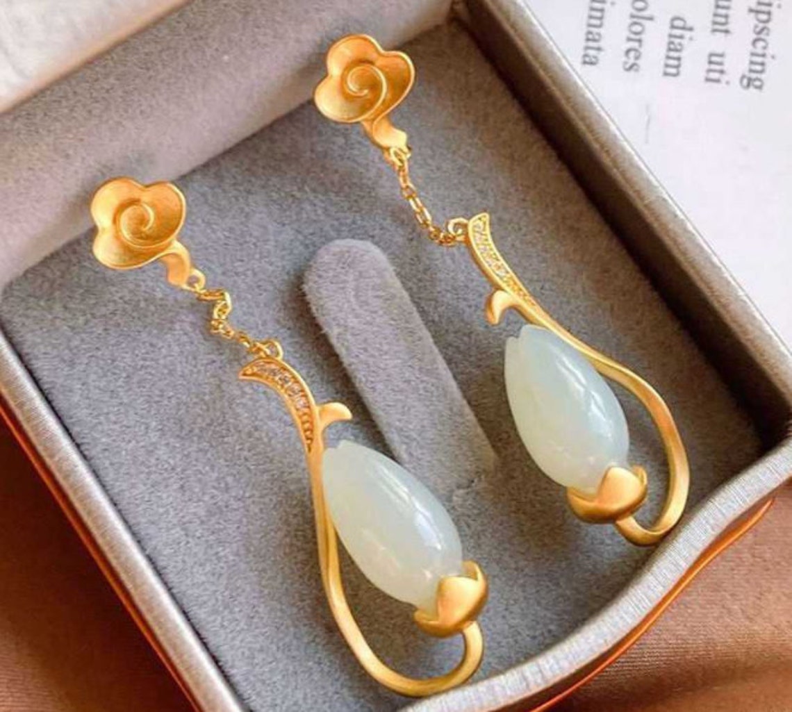 Natürliche Hetian Jade Ohrringe 18K Vergoldete Jade Ohrringe | Etsy