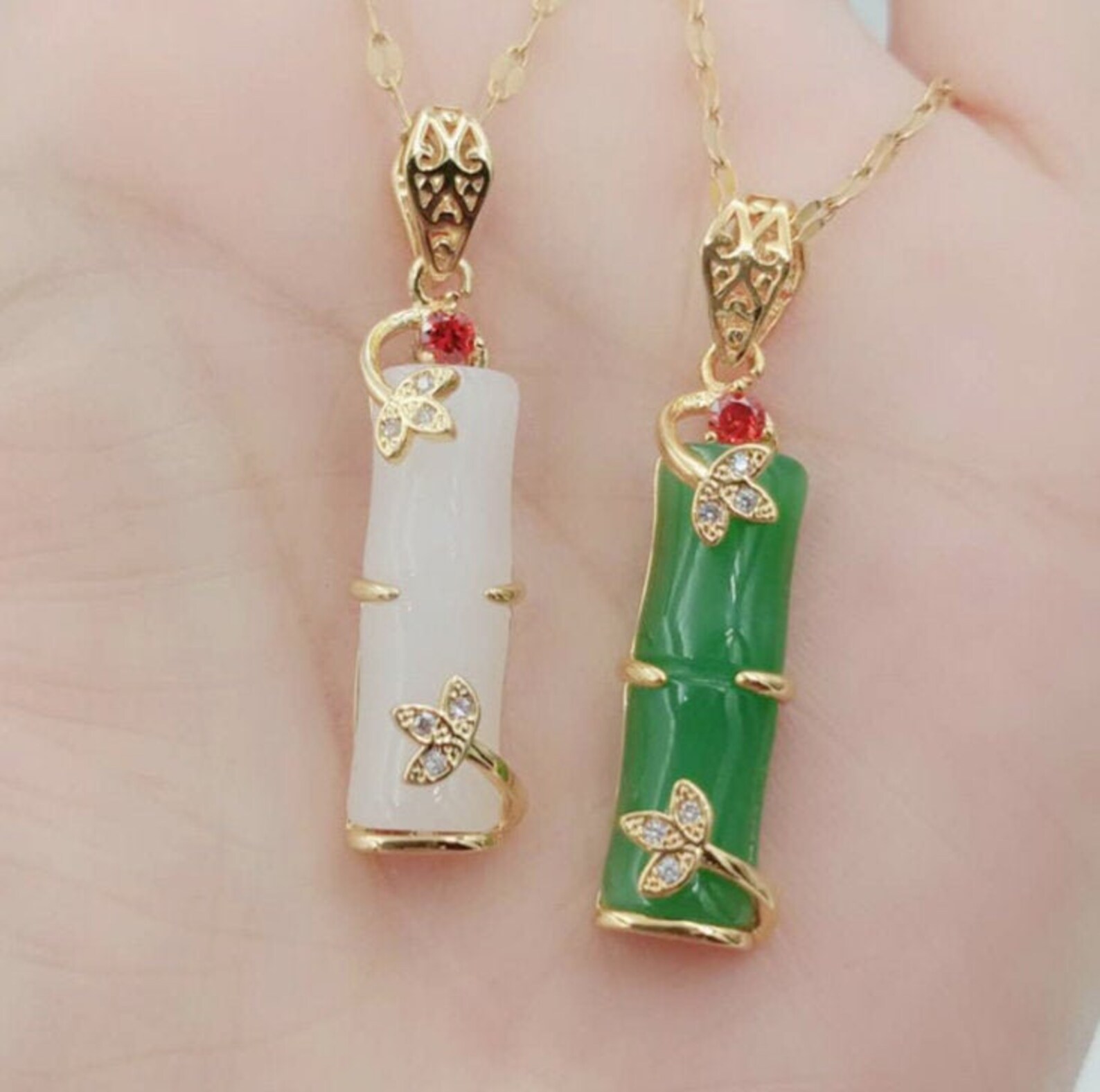 Bamboo jade Pendant Necklace Amulet protects Stone Pendant Etsy