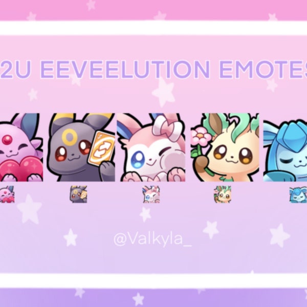 Eeveelution Eevee Emotes for Twitch Streamers, Discord, YouTube (5x Cute/Kawaii emote pack)