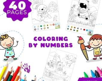 Coloring By Number, Activity for kids, Coloring Guide for Kids , Fun activity, Toddlers Coloring Book, Instant Download
