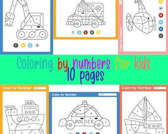 Vehicles Color By Number , Color by Number, Activity for kids, Coloring Guide for Kids , Fun activity, Instant Download