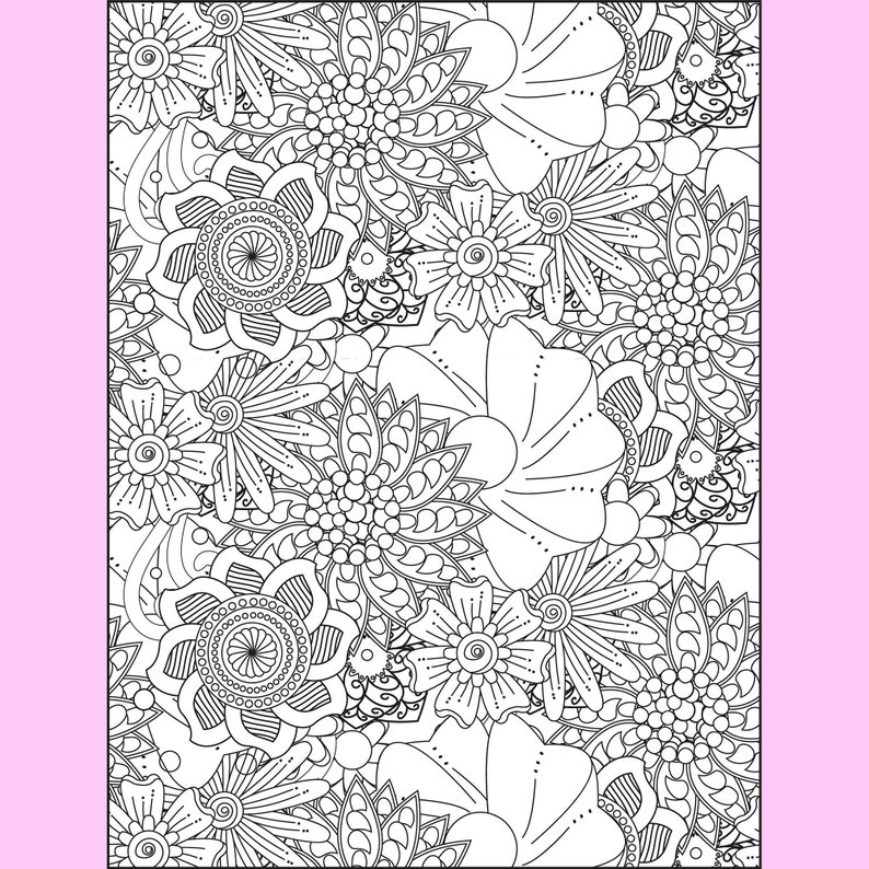 100 Pretty Floral Coloring Pages Bundle, Beautiful Flowers Coloring ...