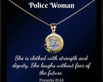 Police Officer Woman Saint Michael Necklace for Policewomen Gift Idea, Female Officer Protection gift for Police Woman Graduation Present