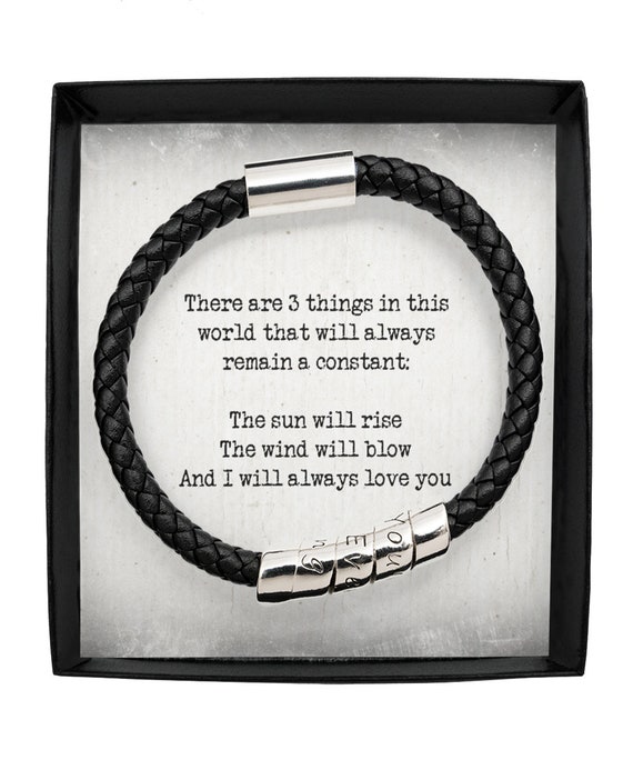 Personalized Black Leather Bracelet for Birthday Gift for Men