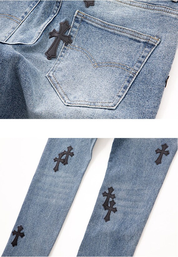 Custom Blue Denim Jeans With Black 