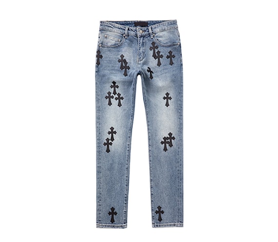 Custom Blue Denim Jeans With Black 
