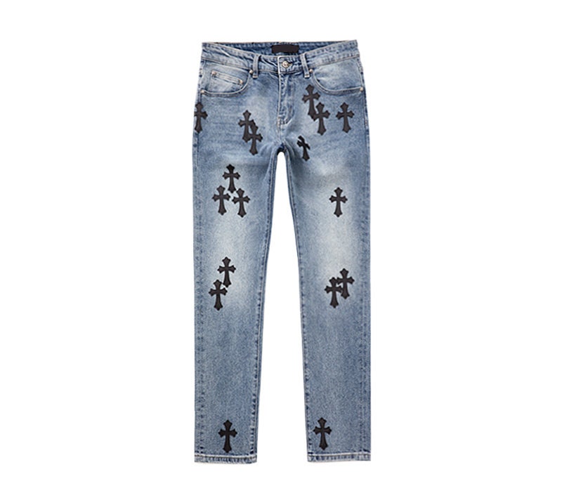 Custom Blue Denim Jeans With Black 