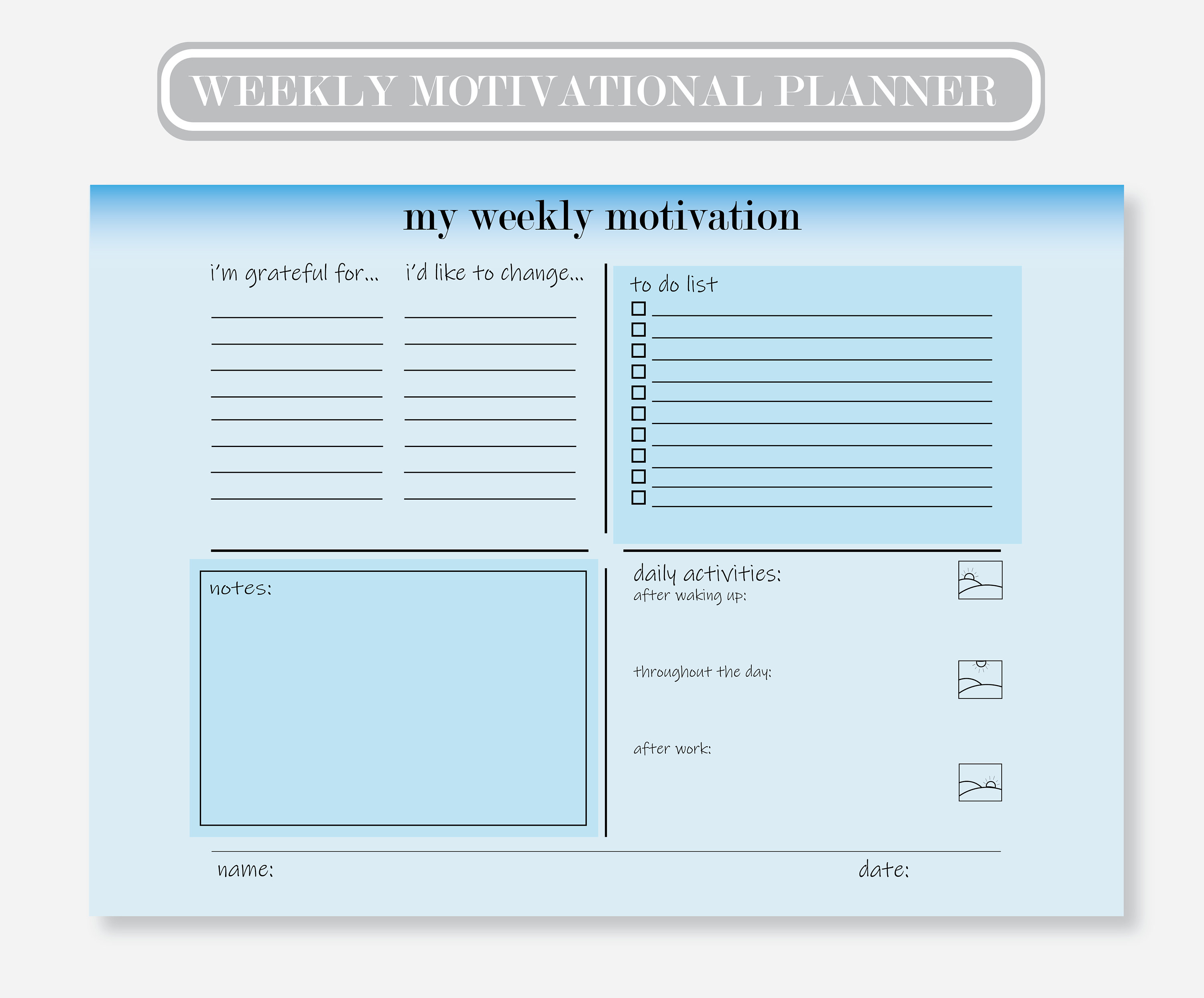 Weekly Motivational Planner Blue A4 PRINTABLE/EDITABLE Etsy