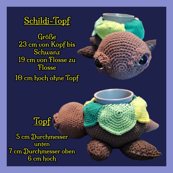 Pot Schildi, mini pot de fleurs tortues, amigurumi, décoration, avec mini pot 23x19x10 cm, pot 5x6x7 cm
