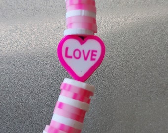 Personalized love phone strap, love phone charm, Customisable beaded phone charm, Pink and white trendy phone charm strap