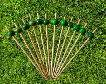 set of 100 Green Picks, Beaded Bamboo Picks, Charcuterie Picks, Cocktail Picks, Multicolor Picks,  Cocktail Toppers