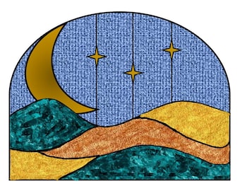 Digital Pattern: Moon and Star Landscape for Stained Glass