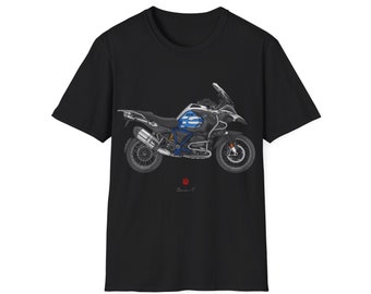 BMW GS1200 Adventure Motorcycle T-Shirt: Blue-White Artwork