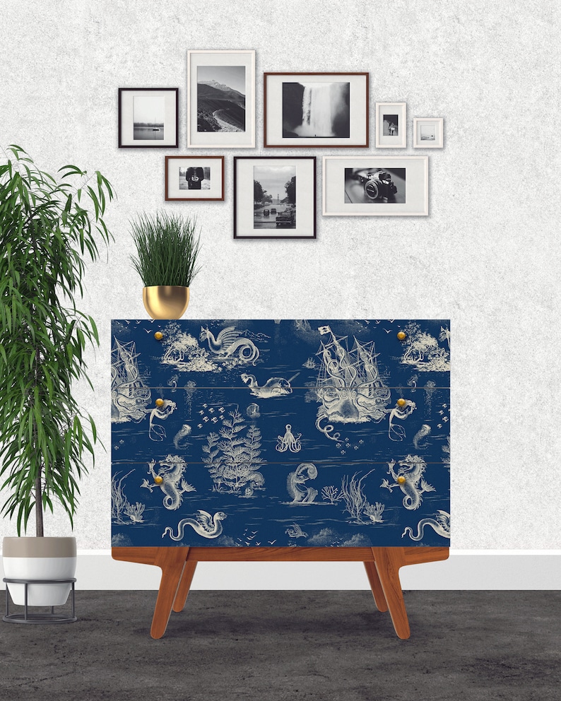 Toile De Mer off White on Dark Blue Removable Wallpaper Etsy
