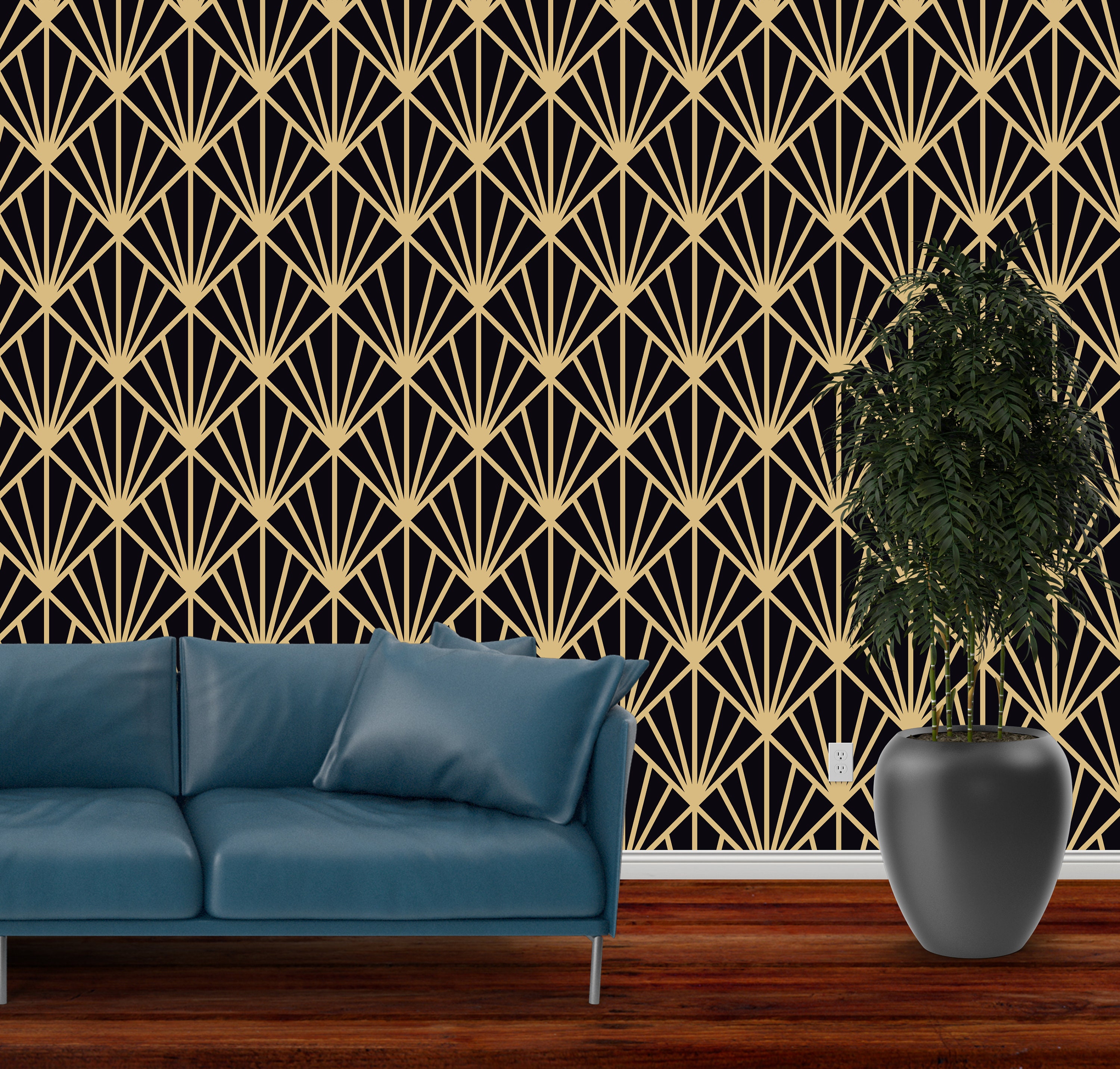 Large Deco Gold on Black Removable Wallpaper Etsy