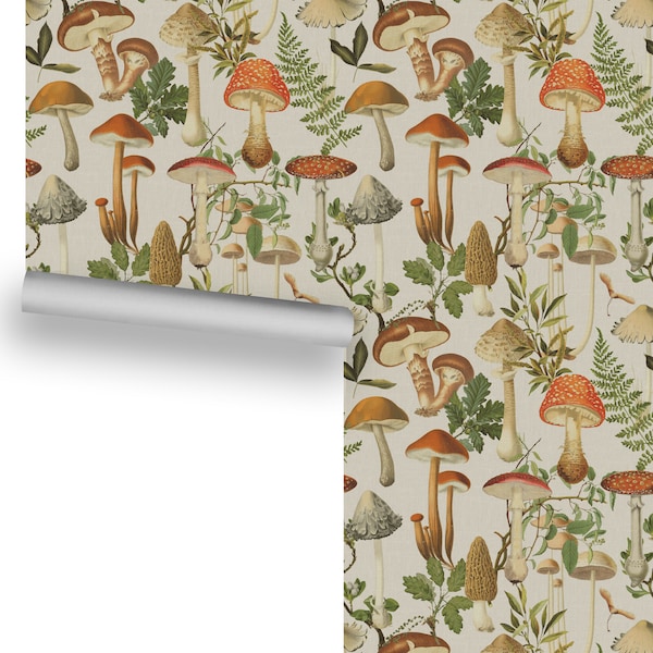 Mushroom Forest (Vintage Warm Cream) Removable Wallpaper