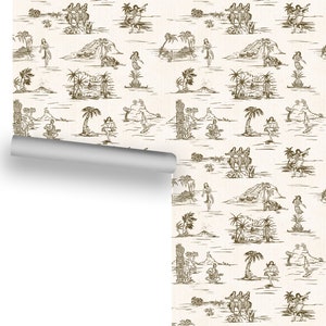 Vintage Hawaiian Paradise (Sepia on Off-White) Removable Wallpaper