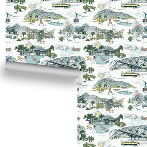 Palm Springs Mid-Century Toile (Colors) Removable Wallpaper