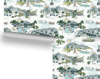 Palm Springs Mid-Century Toile (Colors) Removable Wallpaper