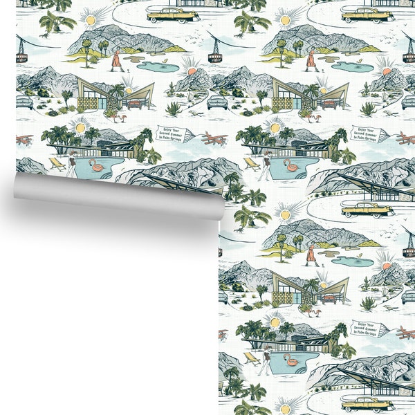 Palm Springs Mid-Century Toile (Colors) Removable Wallpaper