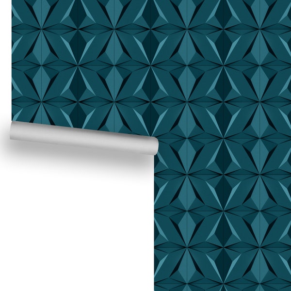 Trompe L'Oeil Tiles (Teal) Removable Wallpaper