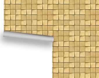 Topsy Turvy Trompe L'Oeil Tiles (Gold Effect) Removable Wallpaper