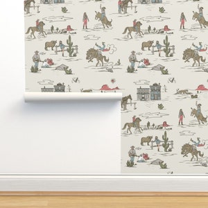 Vintage Cowboys and Cowgirls (Off White Background, Large Scale) Removable Wallpaper